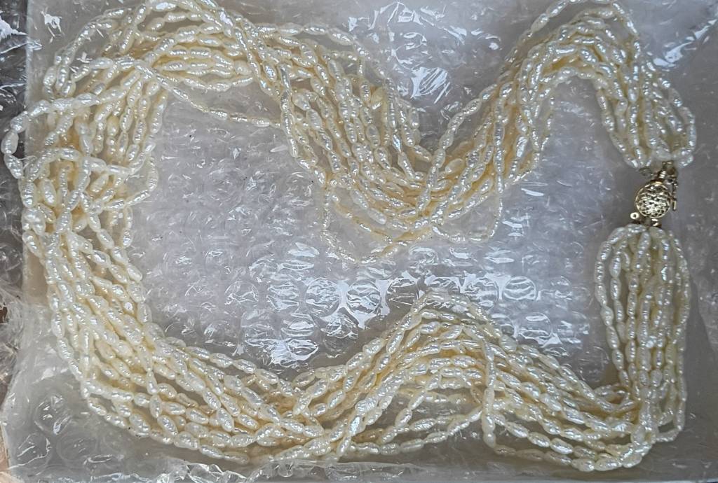 Vintage 1950s Multi-Strand Sea Pearl Necklace — 14k Gold Clasp