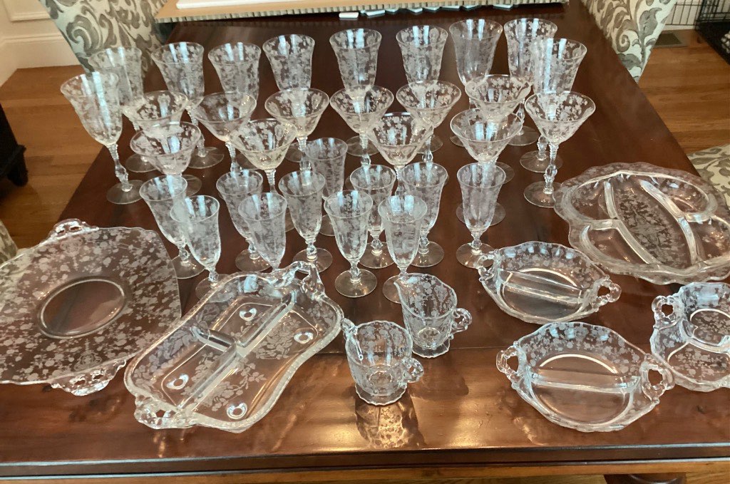 Cambridge Rosepoint Crystal Set — 46 Pieces, Water Goblets, Champagne, Serving