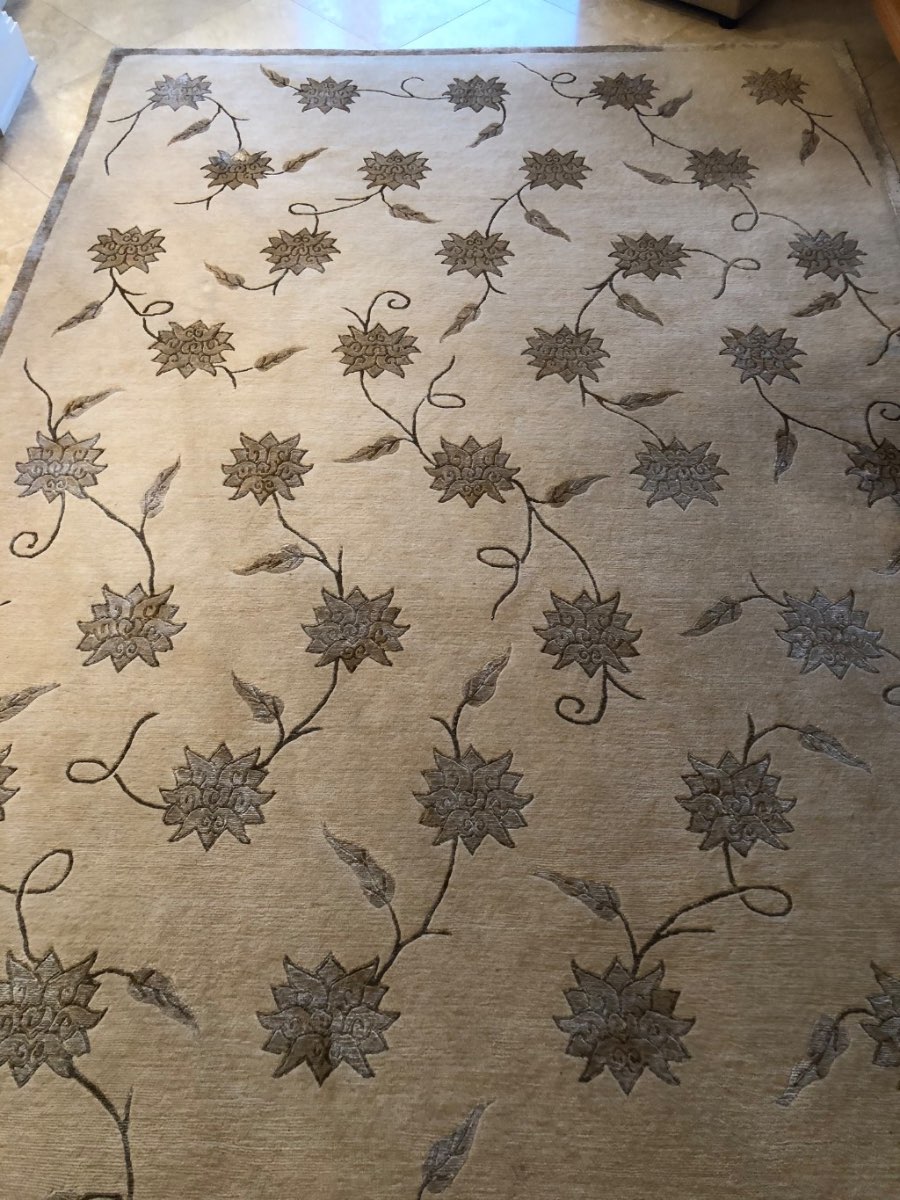 Nepal Silk Area Rug 9x6 ft — Lotus Design, Ivory/Beige — Original Invoice $2,592