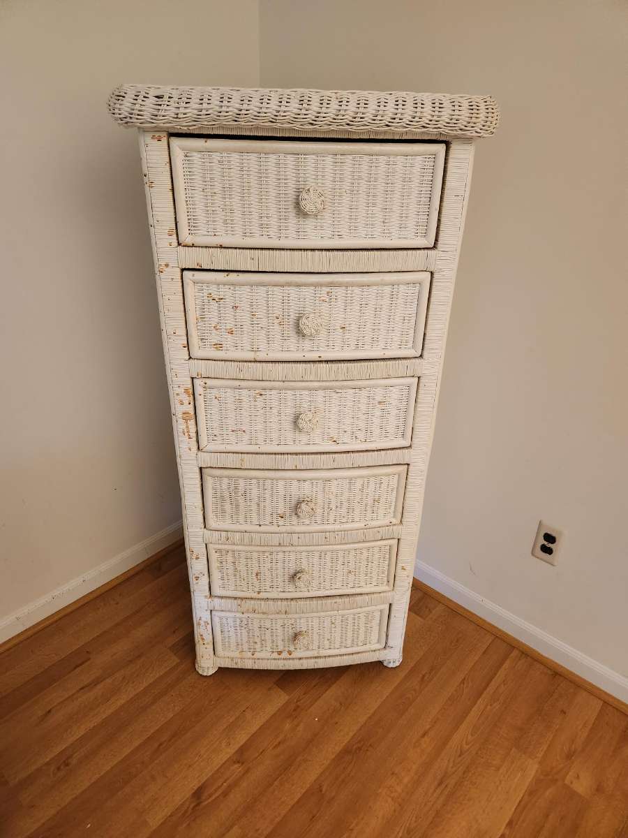 Tall Six Drawer Painted Wicker Bureau