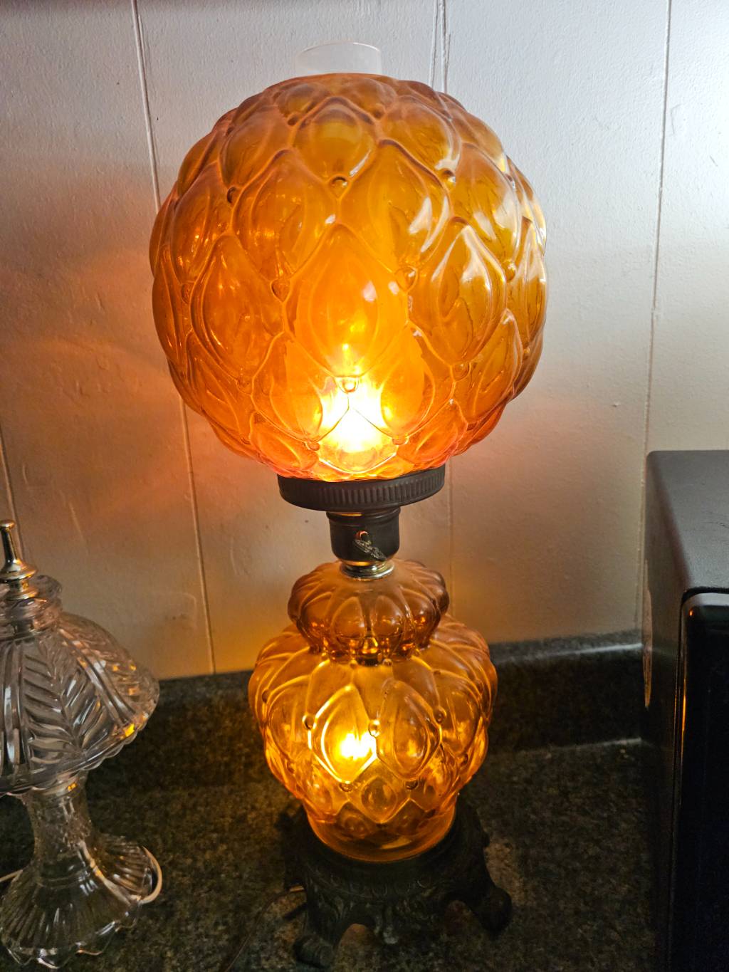 Gorgeous Quilted Amber Globe Lamp