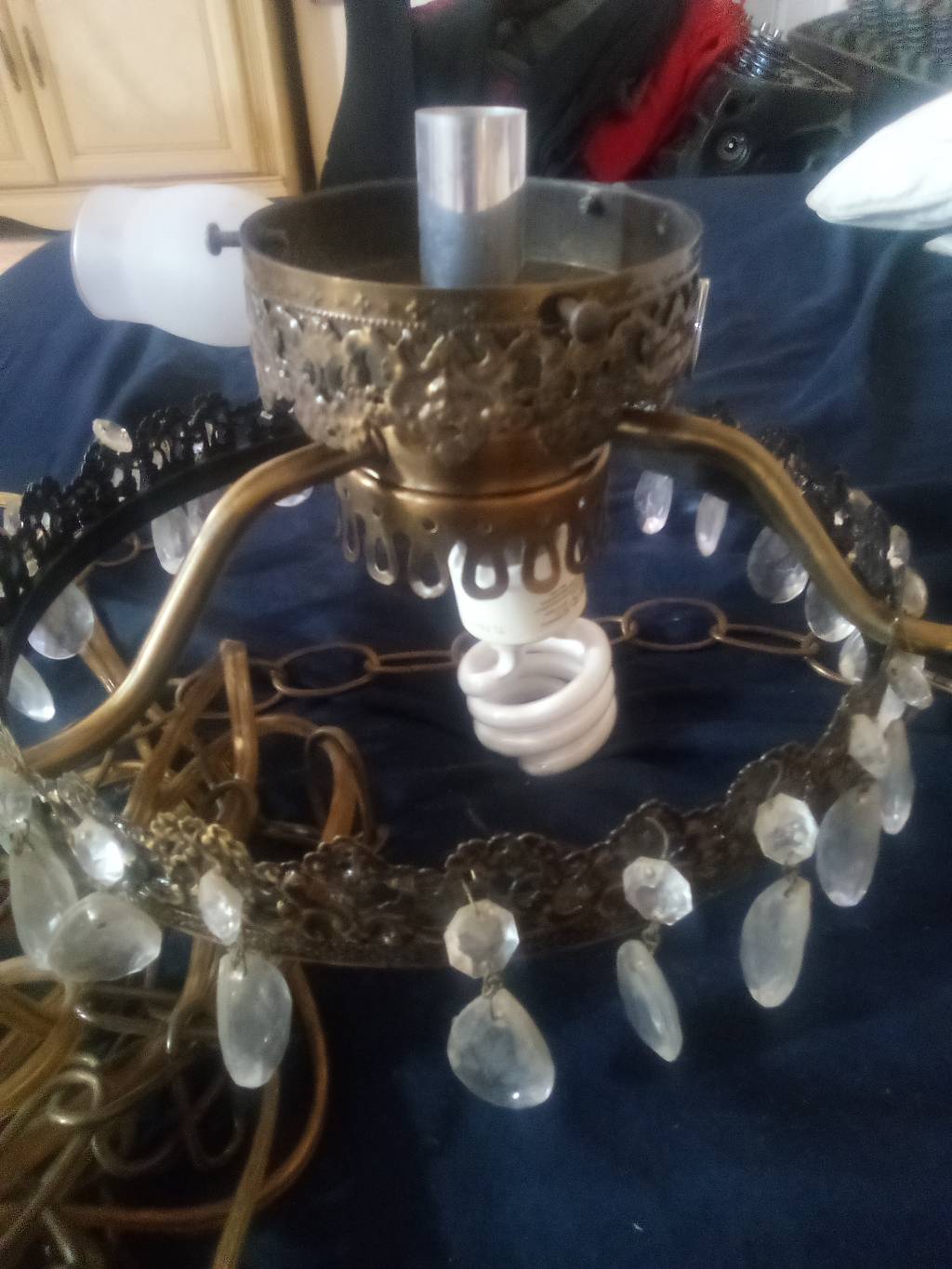 Three-Arm Amber Glass Crystal Chandelier
