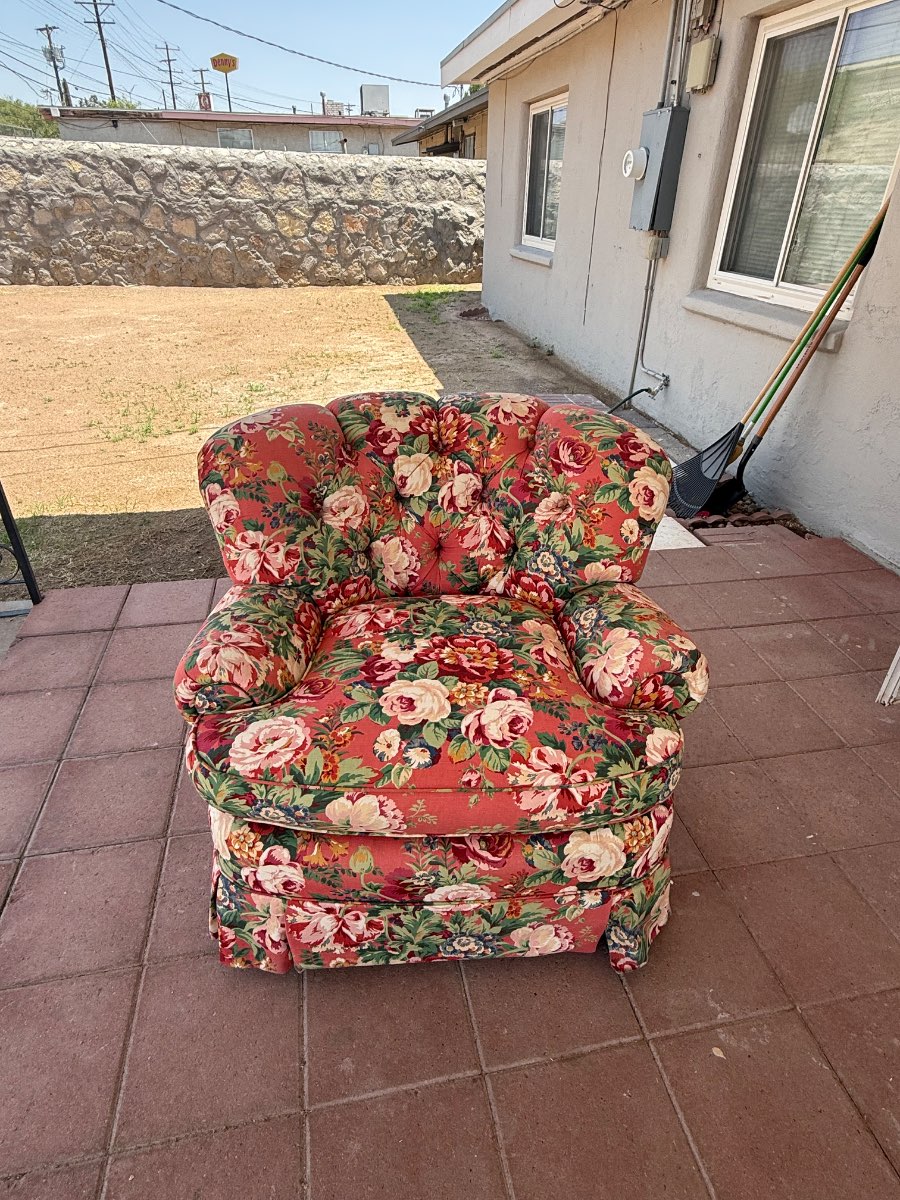 vintage, overstuffed floral club chair