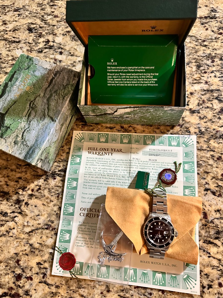 Vintage Rolex Submariner Date — Full Set with Original Box, Anchor & Warranty Papers