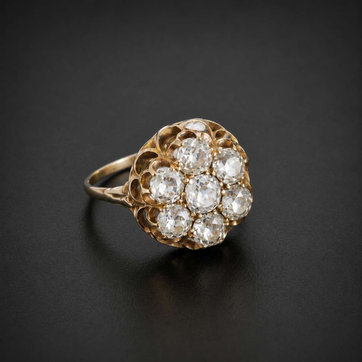 Estate 14K Gold Diamond Cluster Ring – Vintage Floral Bombe Design, Genuine Diamonds, Size 11