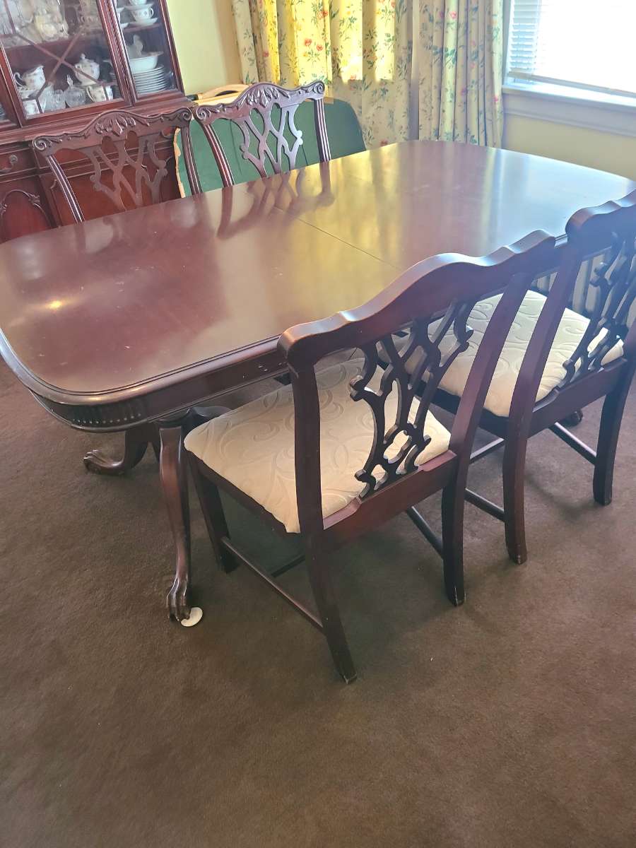 Vintage 1950s Mahogany Dining Room Set - Table, 6 Chairs, Buffet & China Cabinet