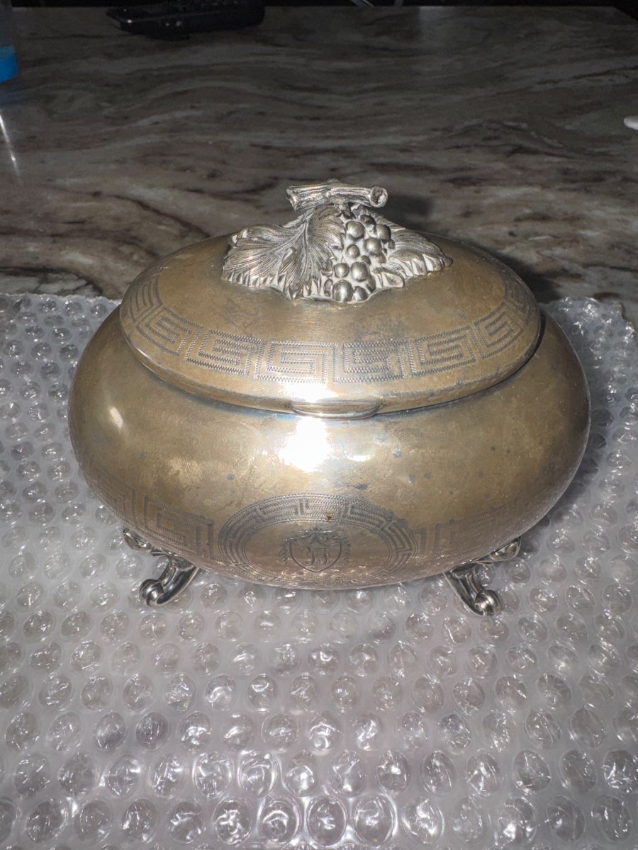 Silver-Tone Covered Powder Bowl or Tobacco Holder