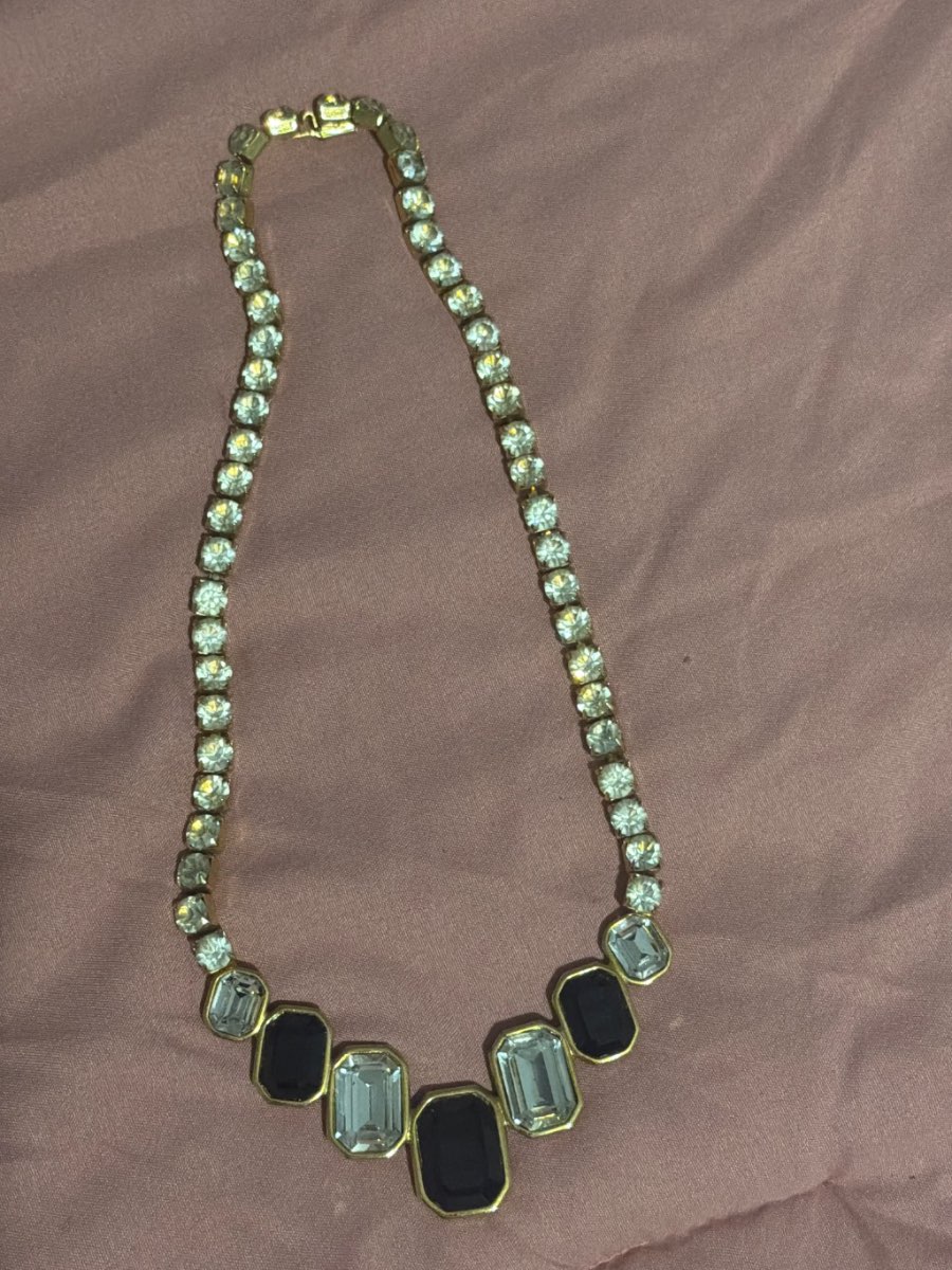 Vintage Black and Clear Rhinestone Choker Necklace