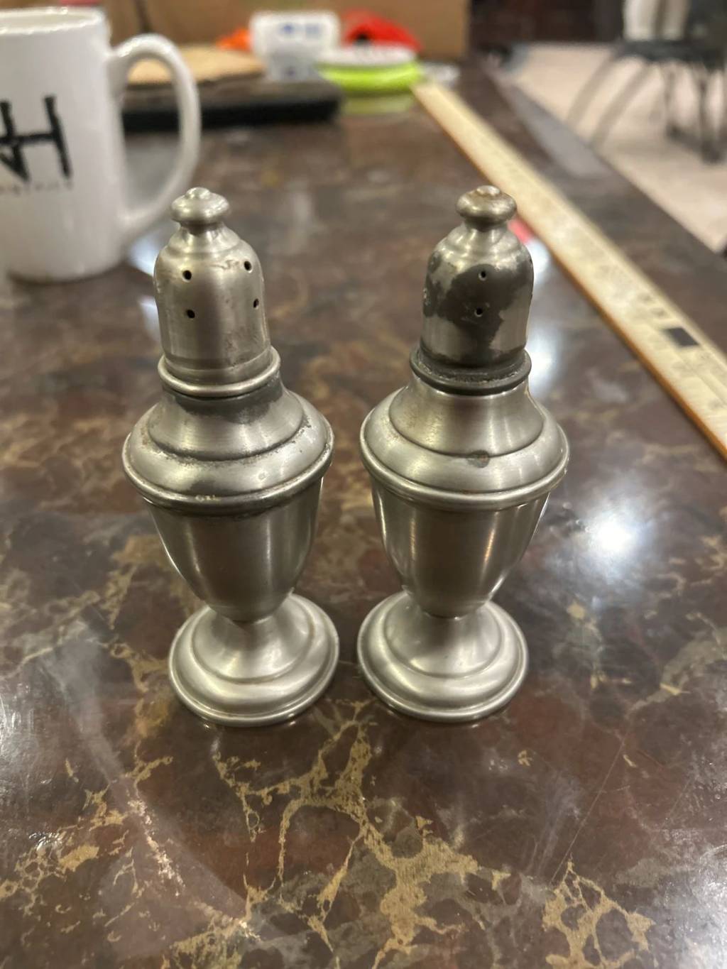 Vintage Pewter Salt and Pepper Shakers � Lighthouse Colonial Style, HB Hallmarked
