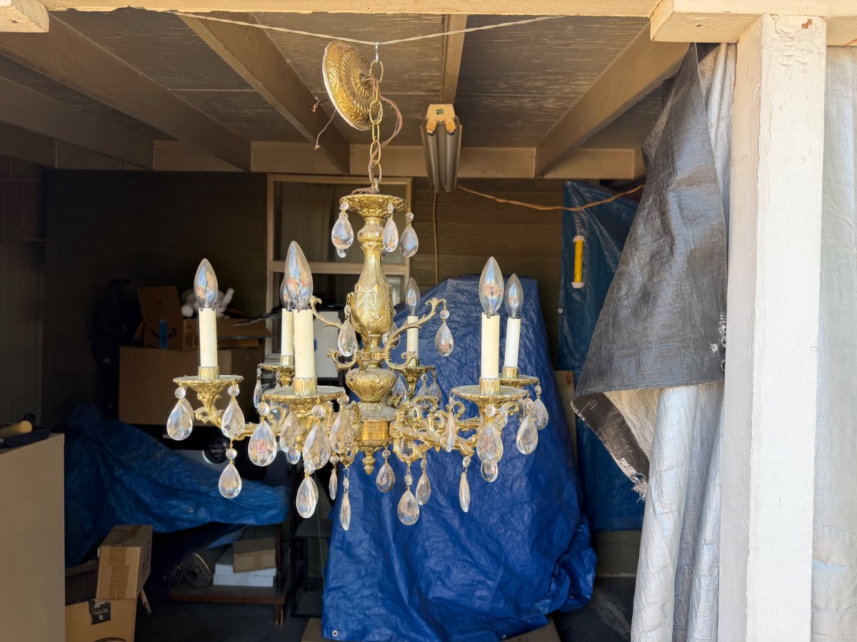 Vintage Brass and Crystal Electric Chandelier