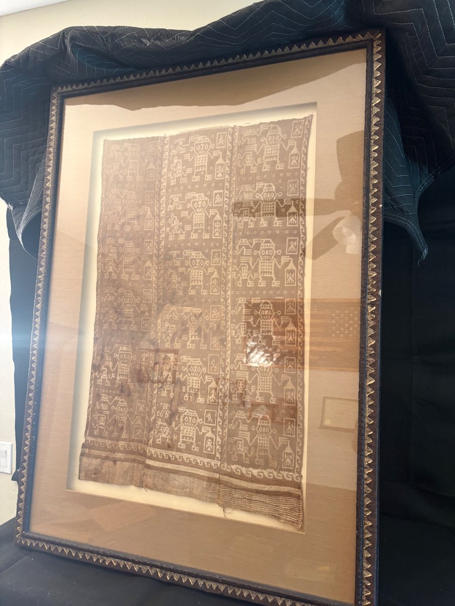 Framed Pre-Columbian Peruvian Textile Fragment — Anthropomorphic Figures (33" x 46")