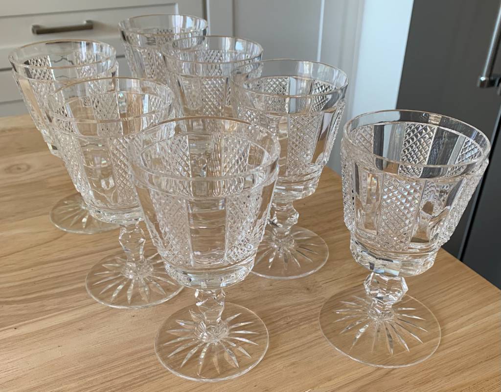 Set of 7 Waterford Crystal Hibernia Claret Wine Glasses