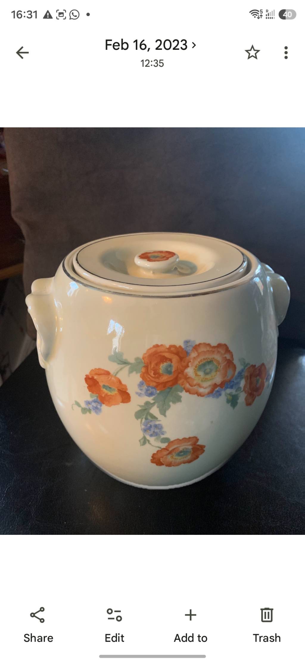 Orange poppy ceramic container